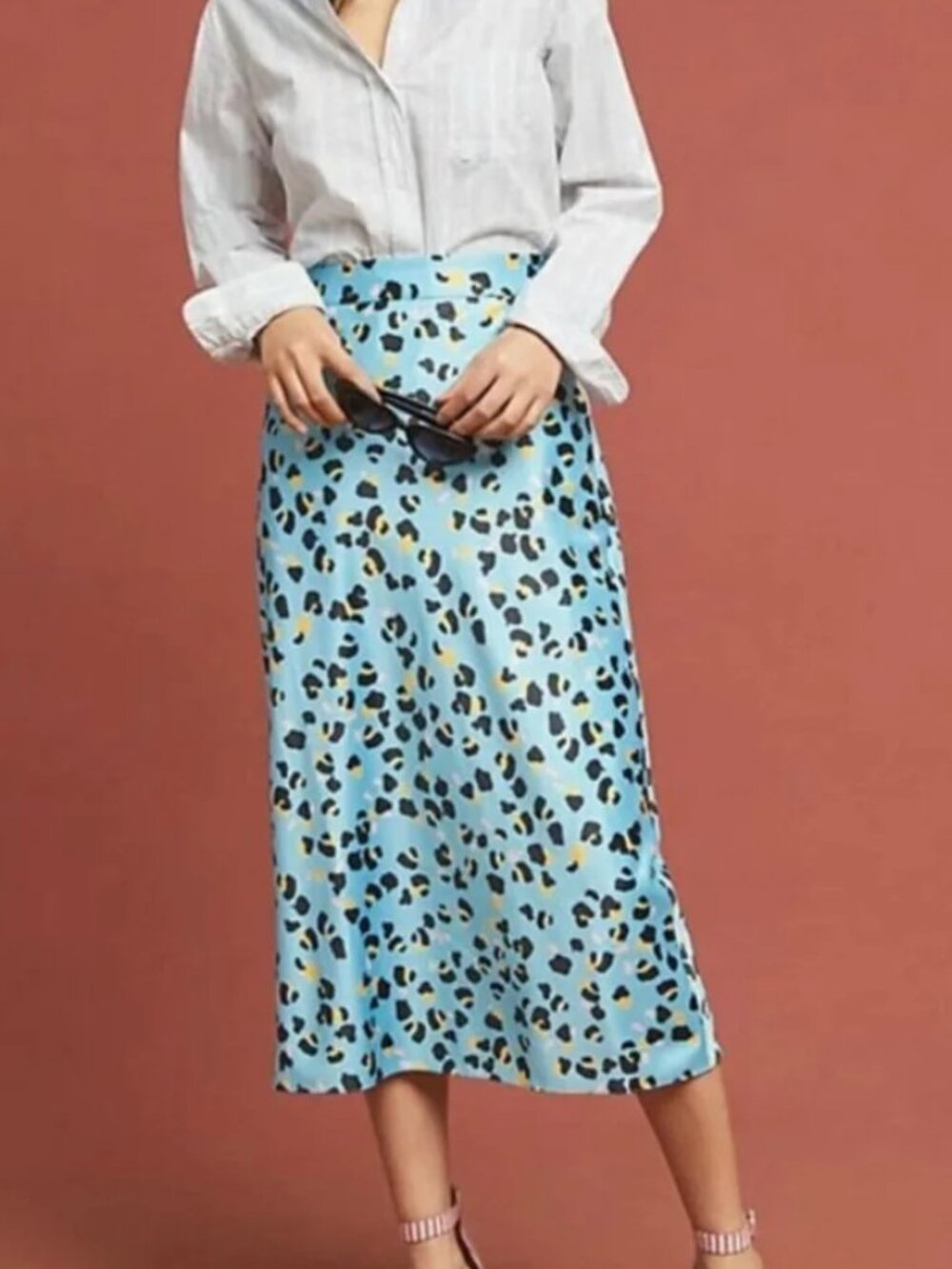 Anthropologie Hutch Eclectic Leopard Midi Skirt Blue - Size 12